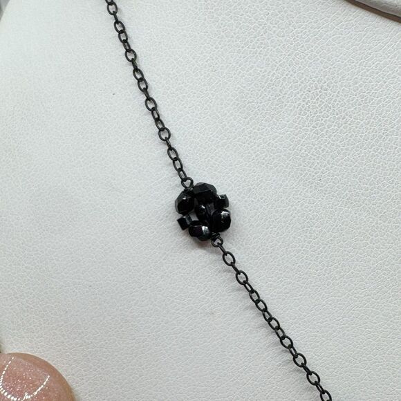 Liz Claiborne Black Bead Flower Station Necklace Dark Jewelry WhimsiGoth 17” - Picture 6 of 9